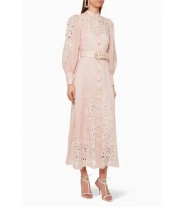 Zimmermann Freja Broderie Anglaise-linen Shirt Dress in Pink Size 0 / AU 8  for rent on The Volte - image 1