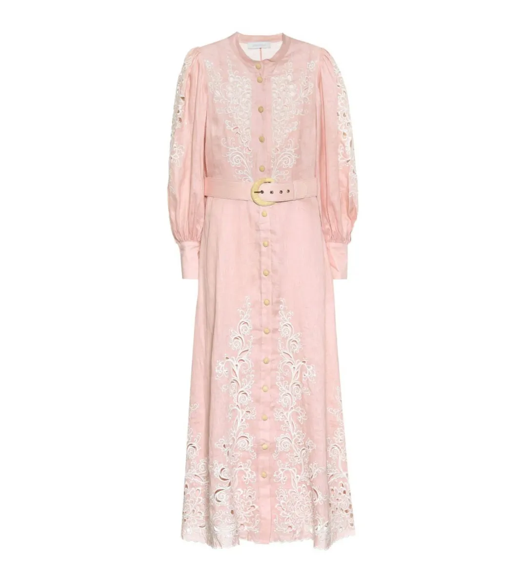 Zimmermann Freja Broderie Anglaise-linen Shirt Dress In Pink Size 2 /AU 12 for rent on The Volte - main image