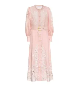 Zimmermann Freja Broderie Anglaise-linen Shirt Dress In Pink Size 2 /AU 12 for rent on The Volte - image 2