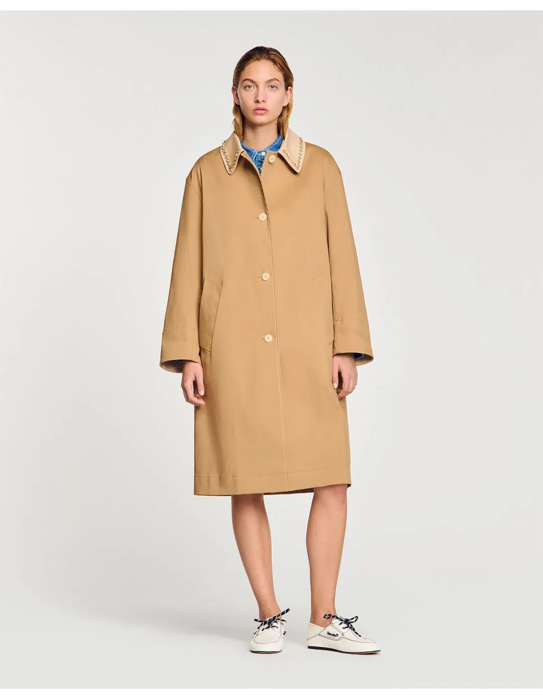Sandro Paris Diderot Trench Coat Camel Size AU 10 for rent on The Volte - main image
