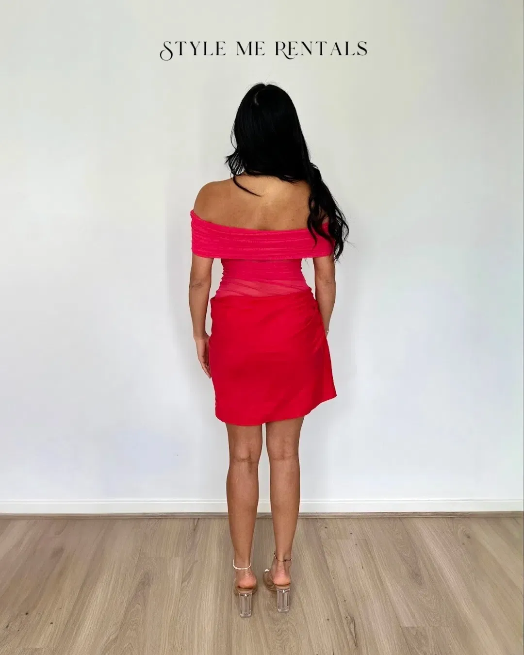Benni Nico Off Shoulder Mini Dress Watermelon Size 10 for rent on The Volte - main image
