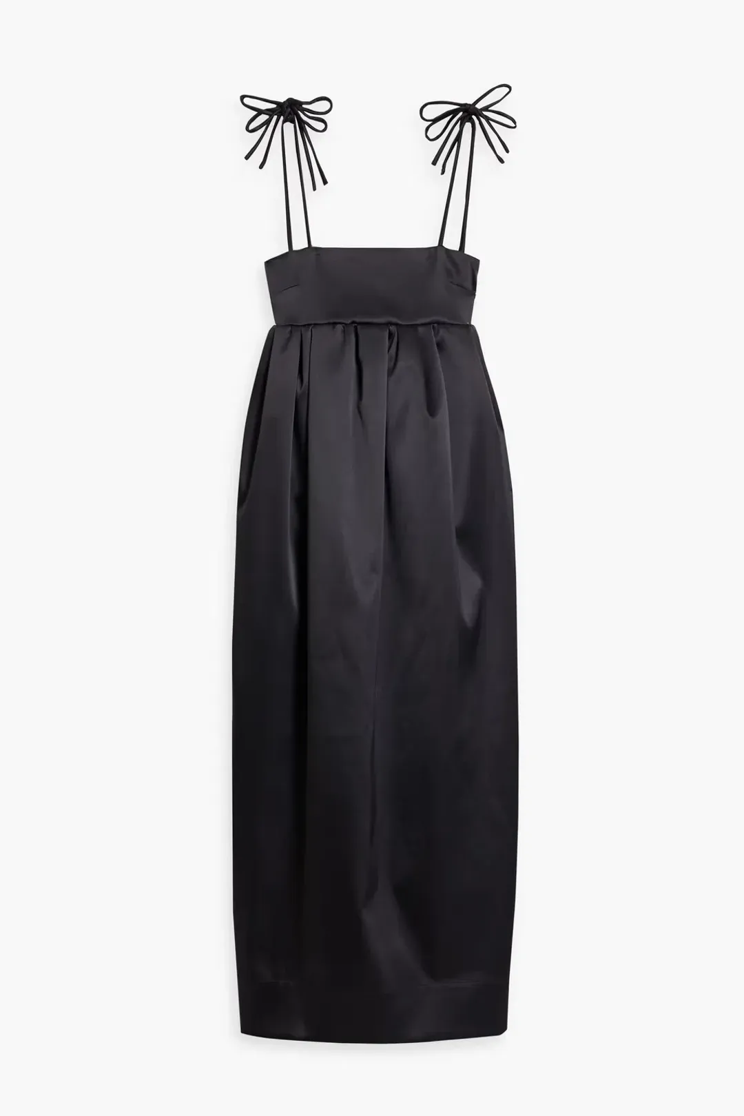 Ganni Gathered Satin Midi Dress Black Size AU 6 for rent on The Volte - main image