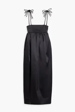 Ganni Gathered Satin Midi Dress Black Size AU 6 for rent on The Volte - image 3