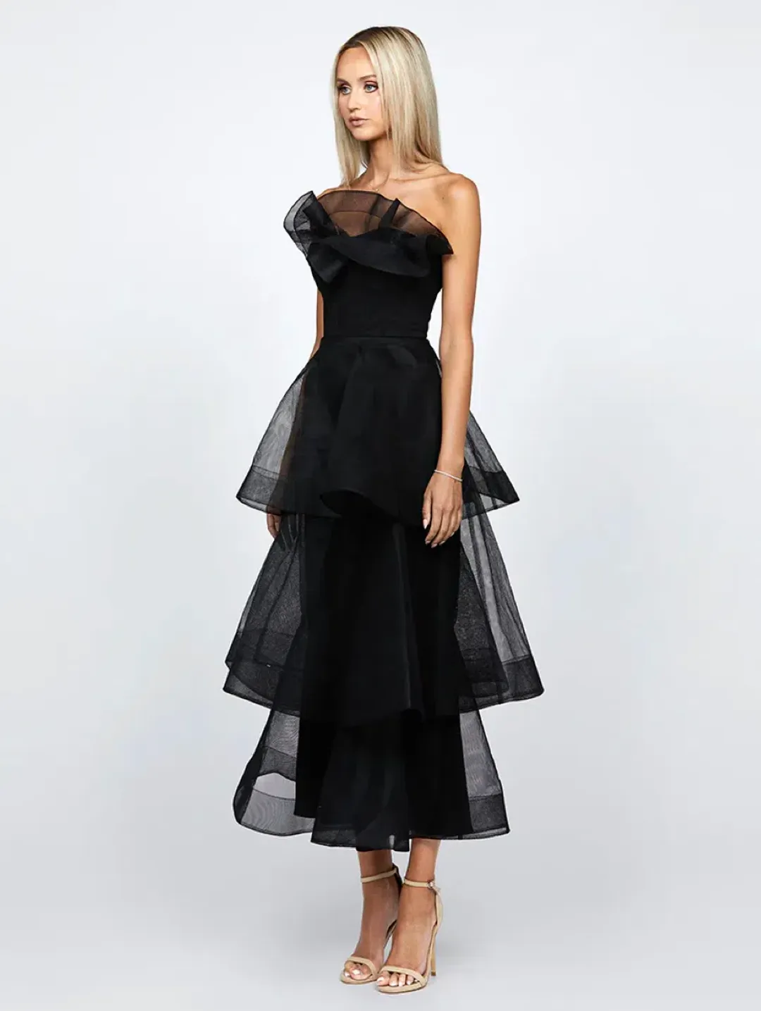 Barino Kascade Tiered Ruffle Midaxi Midi Black Size AU 10 for rent on The Volte - main image