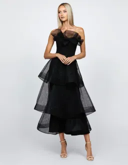 Barino Kascade Tiered Ruffle Midaxi Midi Black Size AU 10 for rent on The Volte - image 1