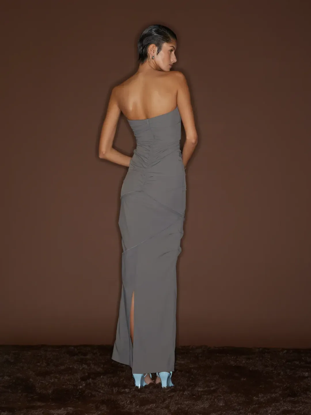 Paris Georgia Minimal Ruffle Top & Skirt Set Grey Size 10 for rent on The Volte - main image