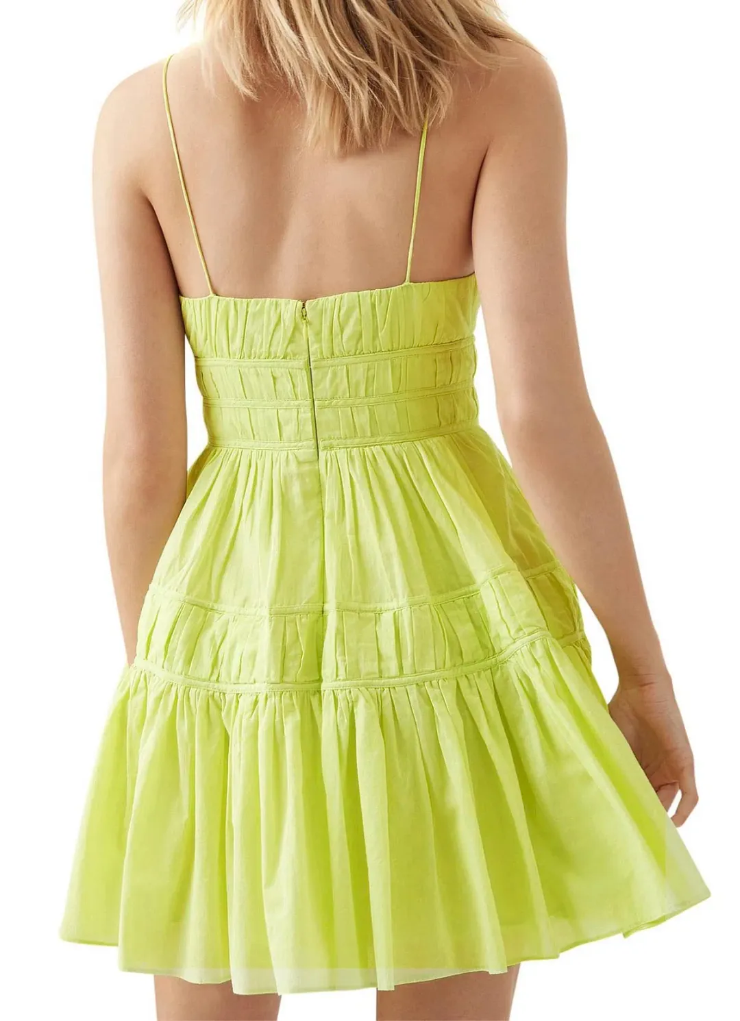 Aje Grace Tiered Dress in Light Lemon Green Size 6/XS for rent on The Volte - main image
