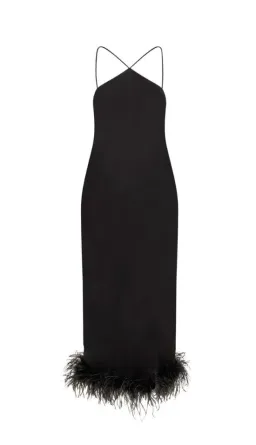 De La Vali Dress With Feathers Midi Dress in Black Size 8 for rent on The Volte - image 4
