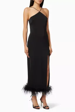 De La Vali Dress With Feathers Midi Dress in Black Size 8 for rent on The Volte - image 2