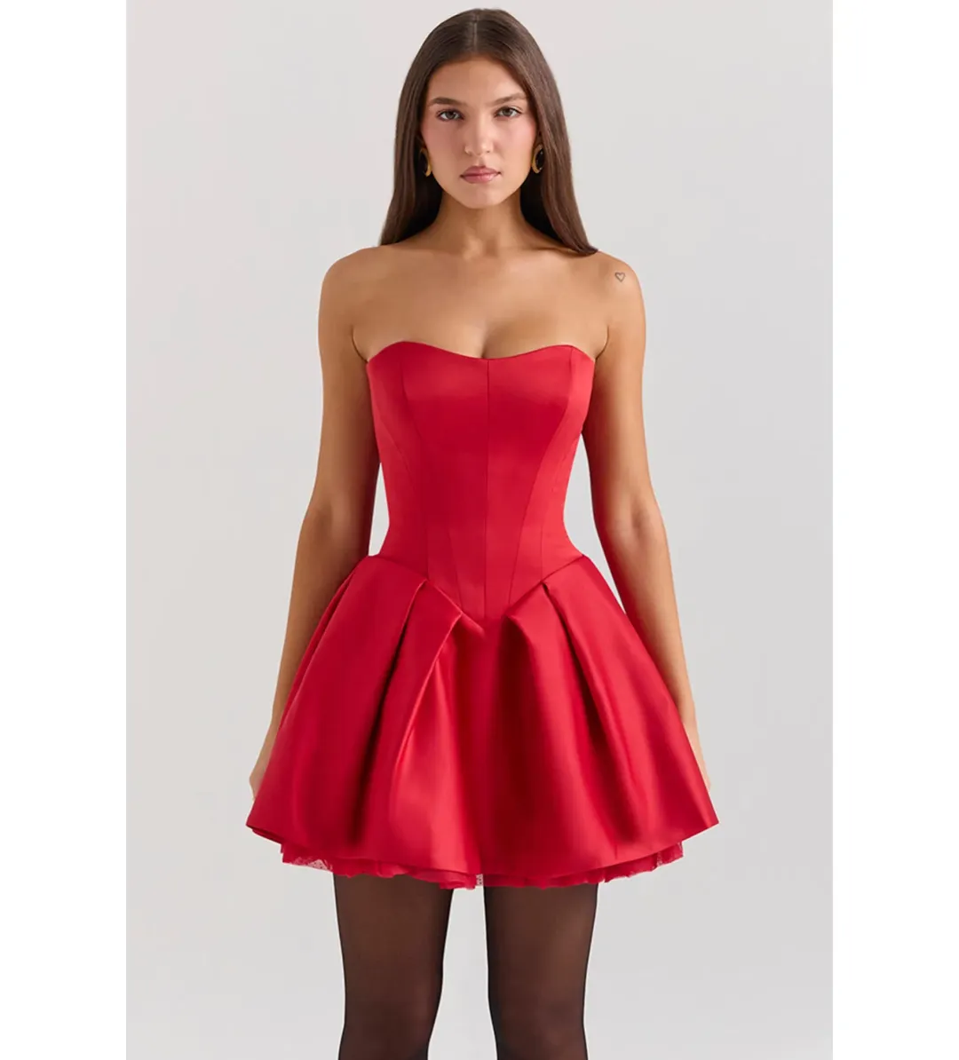 House Of CB Salome Satin Detachable Bow Mini Dress Holly Red Size L/AU 12 for rent on The Volte - main image