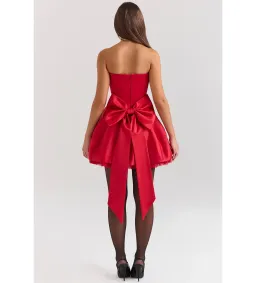 House Of CB Salome Satin Detachable Bow Mini Dress Holly Red Size L/AU 12 for rent on The Volte - image 5