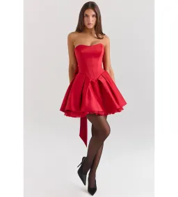 House Of CB Salome Satin Detachable Bow Mini Dress Holly Red Size L/AU 12 for rent on The Volte - image 2