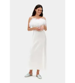 Sleeper Boheme Slip Midi Dress with Feathers in White Size 8 for rent on The Volte - image 1