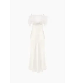 Sleeper Boheme Slip Midi Dress with Feathers in White Size 8 for rent on The Volte - image 4
