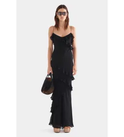 Venroy Silk Ruffle Slip Dress in Black Size AU 8 for rent on The Volte - image 1