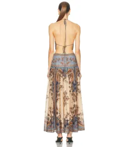 Zimmermann Ascension Plunge Halter Maxi Dress in Blue/Cream Indienne Floral Size 0 / AU 8 for rent on The Volte - image 3