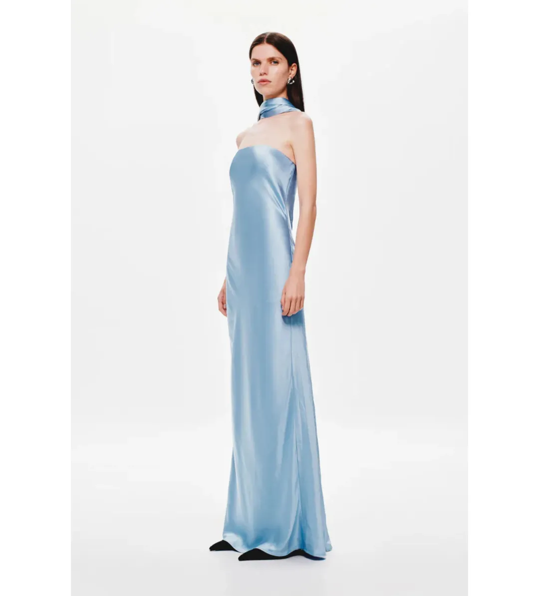 MISHA The Lilia Satin Dress in Blue Size 10 for rent on The Volte - main image