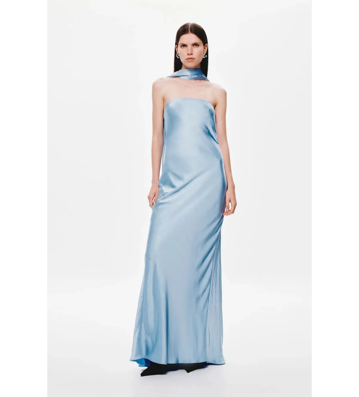 MISHA The Lilia Satin Dress in Blue Size 10 for rent on The Volte - main image