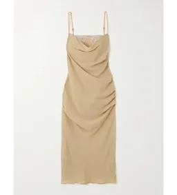 The Attico Crystal Embellished Draped Crepe Bustier Midi Dress Beige Size 8 for rent on The Volte - image 5
