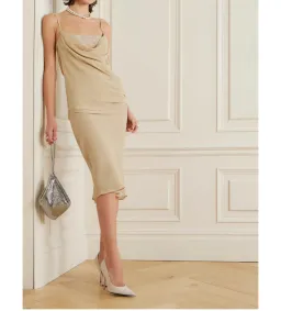 The Attico Crystal Embellished Draped Crepe Bustier Midi Dress Beige Size 8 for rent on The Volte - image 2