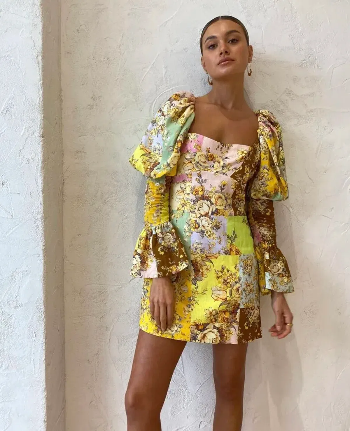 Alemais Matilde Puff Sleeve Mini Dress Multi Print Size 12 for rent on The Volte - main image