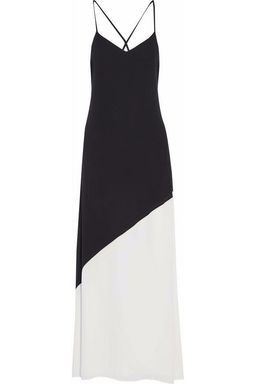 Alice and Olivia Maggie Two Tone Crepe De Chine Maxi Dress Black/White Size 4 for rent on The Volte - image 5