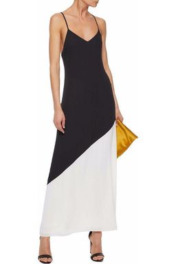 Alice and Olivia Maggie Two Tone Crepe De Chine Maxi Dress Black/White Size 4 for rent on The Volte - image 1