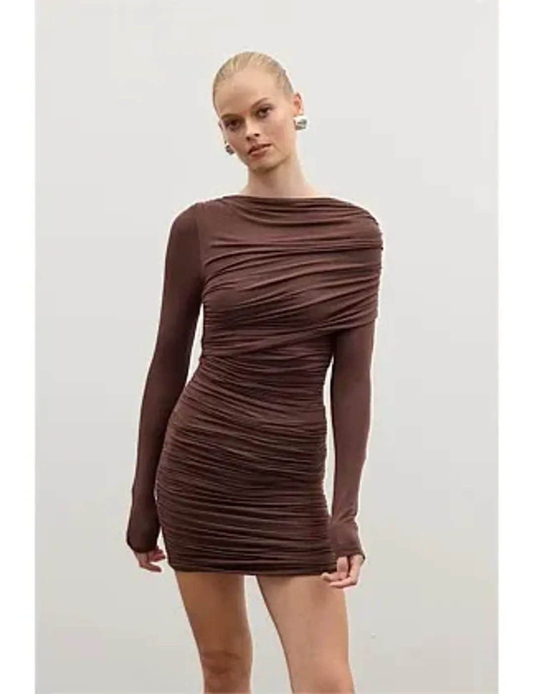 Bayse Kai Mini Dress in Chocolate Size S / AU 8 for rent on The Volte - main image