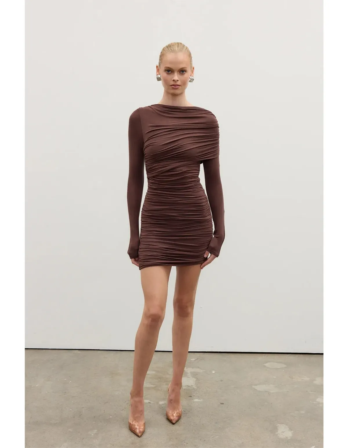 Bayse Kai Mini Dress in Chocolate Size S / AU 8 for rent on The Volte - main image