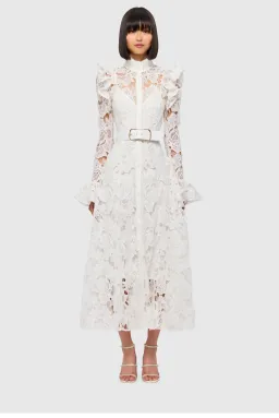 Leo Lin Leo Lin Aliyah Lace Butterfly Sleeve Midi Dress Snow Size AU 12 for rent on The Volte - image 5