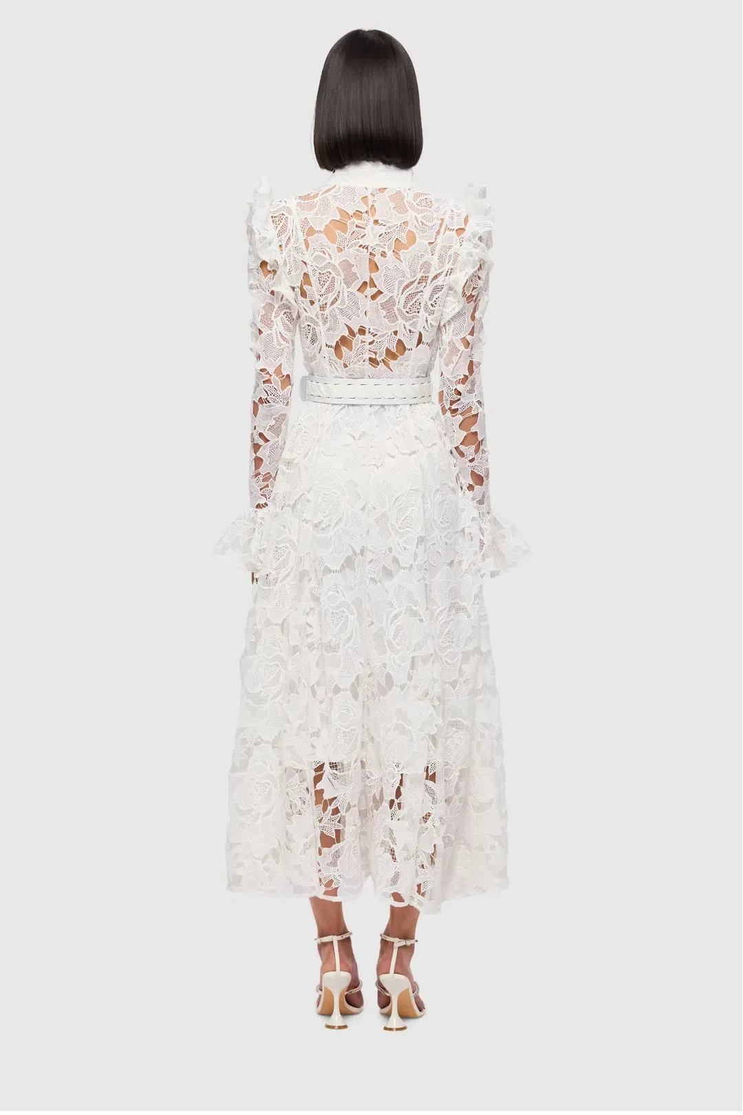 Leo Lin Leo Lin Aliyah Lace Butterfly Sleeve Midi Dress Snow Size AU 12 for rent on The Volte - main image