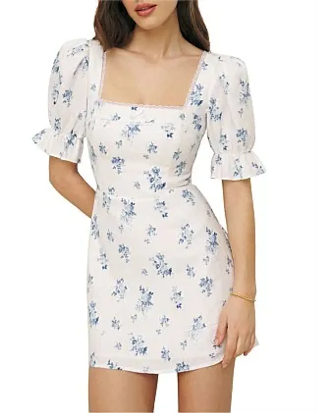 Reformation Eviana Puff Sleeve Mini Dress Size AU 6 for rent on The Volte - main image