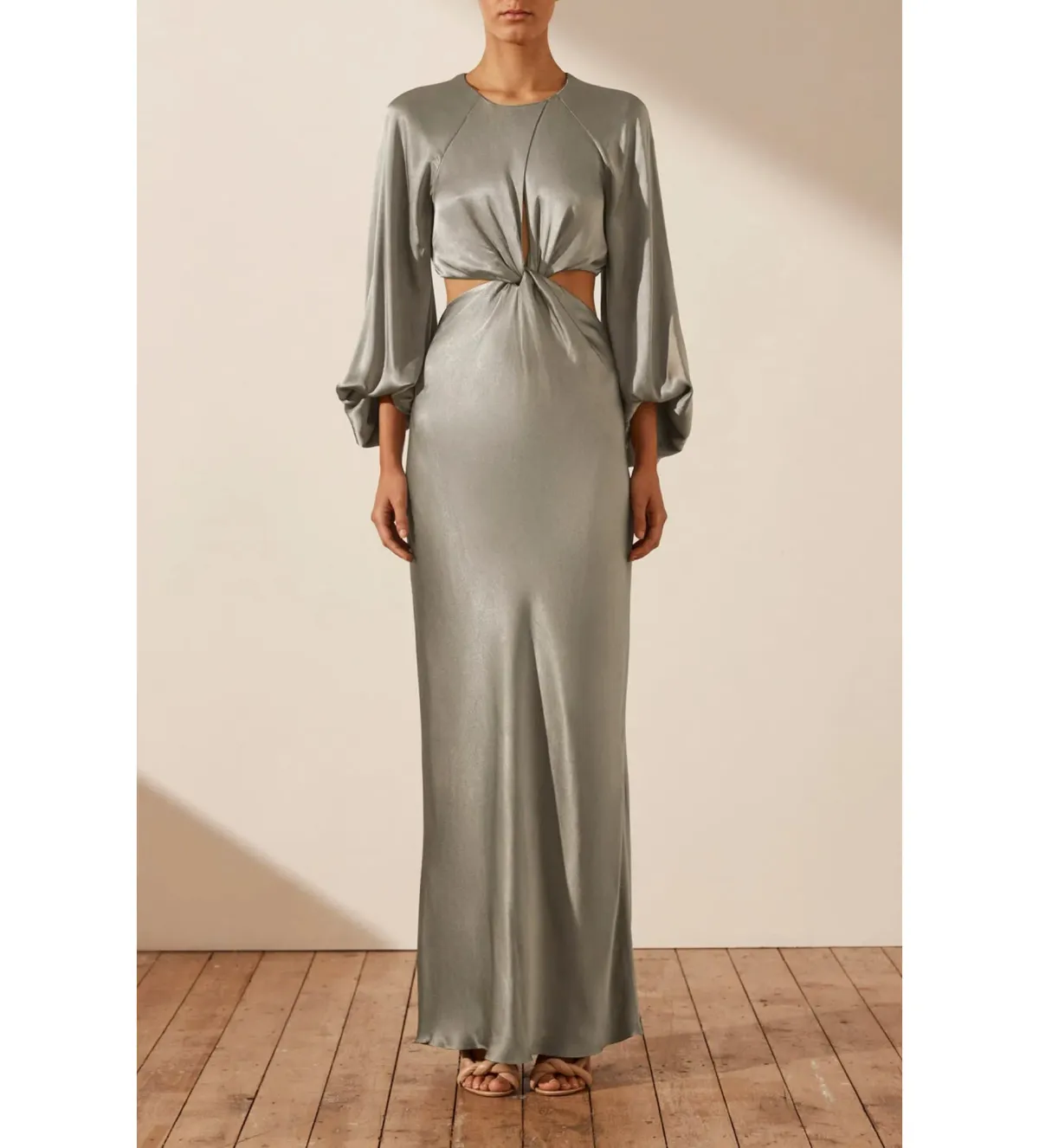 Shona Joy La Lune Twist Front Cut Out Maxi Sage Size 10 for rent on The Volte - main image