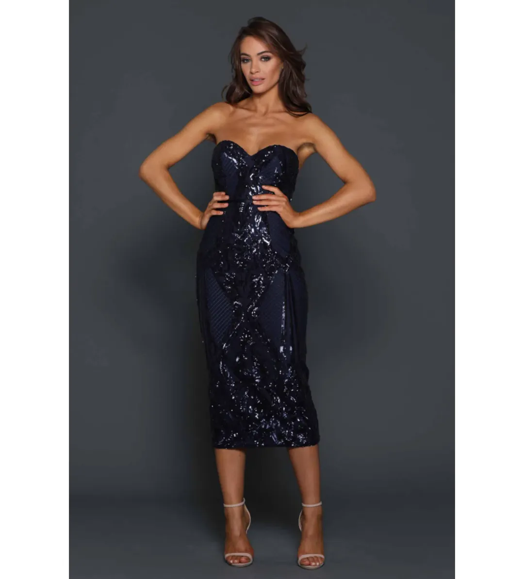 Elle Zeitoune Jones Midi Dress Midnight Size AU 12 for rent on The Volte - main image