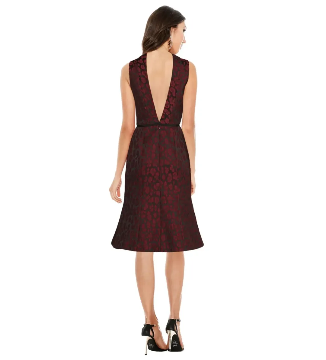 Camilla and Marc Monochrome Knee-Length Dress Burgundy Print Size AU 12 for rent on The Volte - main image