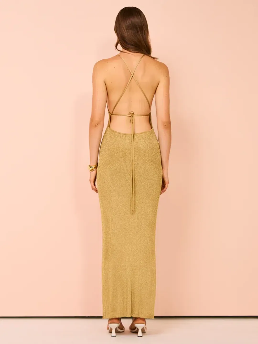 Camilla and Marc Nox Metallic Knit Dress in Gold  Size 10 for rent on The Volte - main image