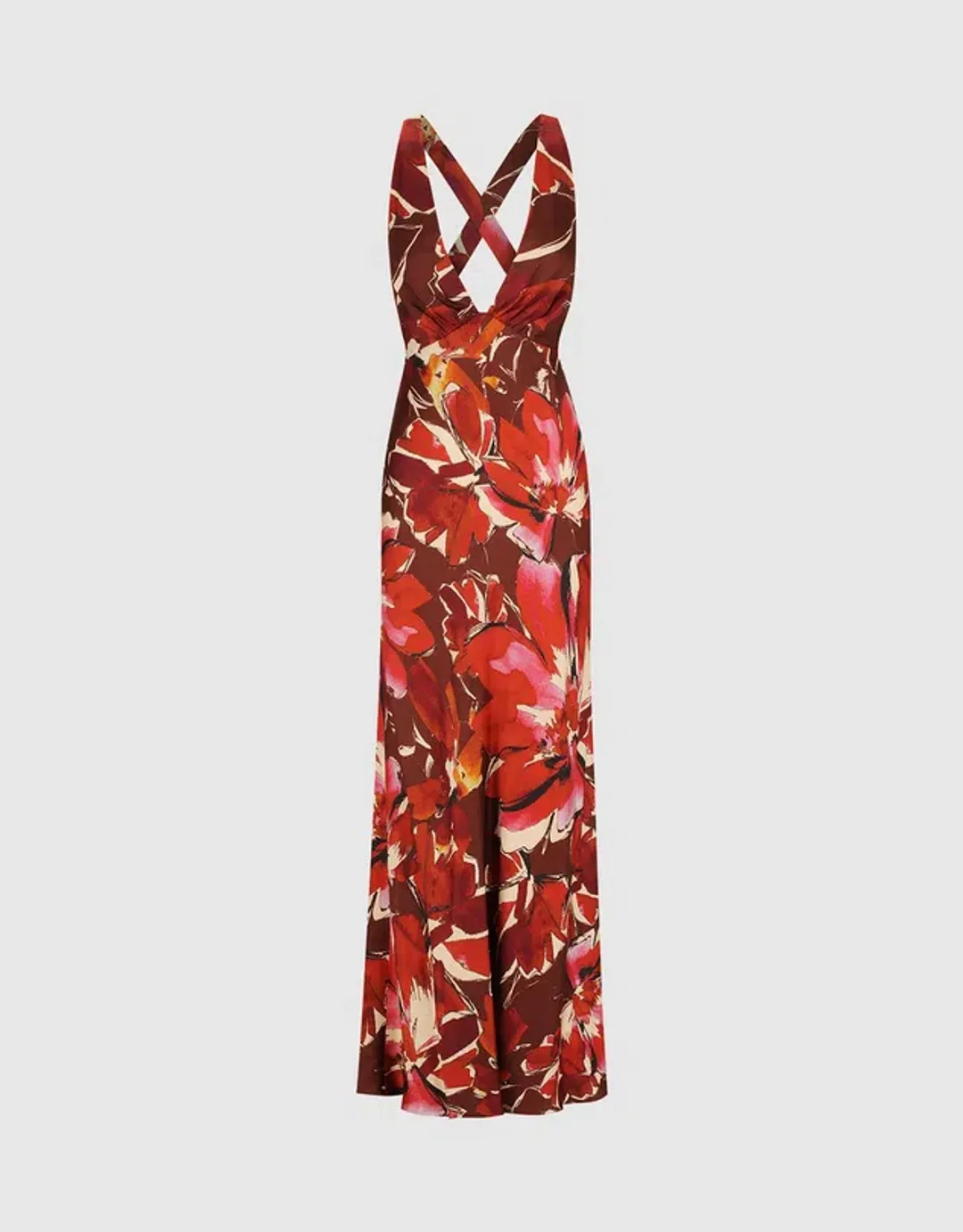 Shona Joy Nolita Plunged Cross Back Maxi Dress Rosewood Floral Size AU 6  for rent on The Volte - main image