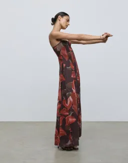 Lover Cleo Bustier Mesh Maxi Dress Chocolate Watercolour Hibiscus Size AU 6 for rent on The Volte - image 3