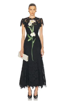 Leo Lin Monique Embroidered Lace Maxi Dress Black Size 8 for rent on The Volte - image 1