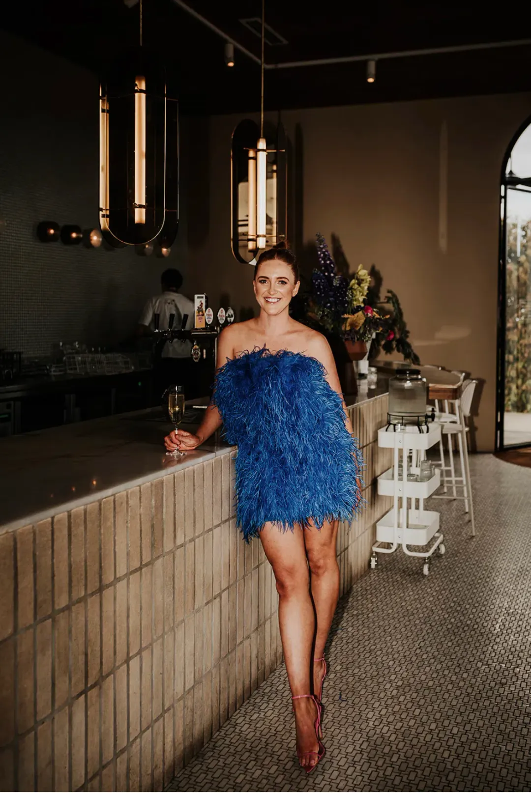 Samantha Lentini Feather Mini dress  in Blue Size AU 8  for rent on The Volte - main image