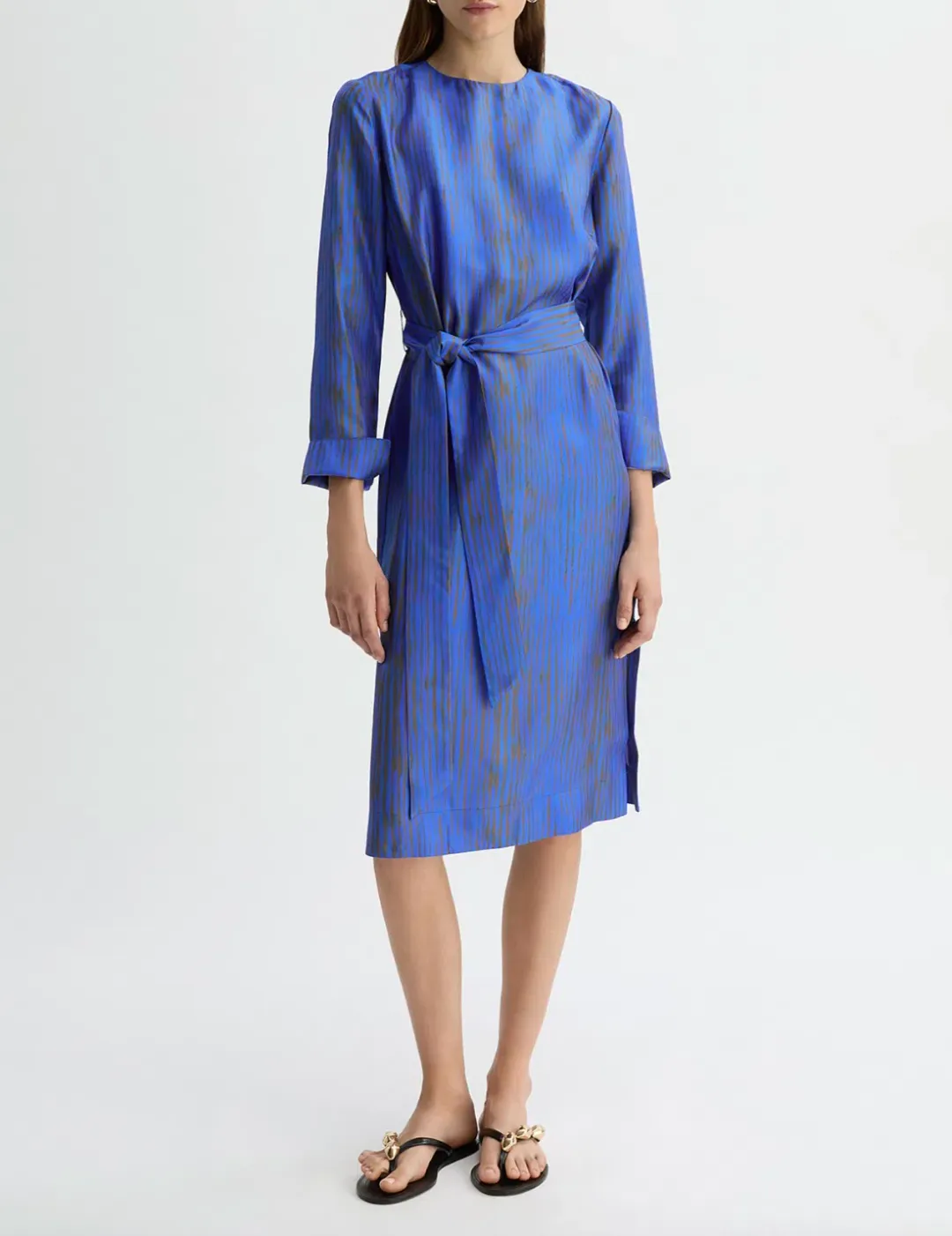Willow Martina Silk Midi Dress in Blue Print Size AU 12 for rent on The Volte - main image