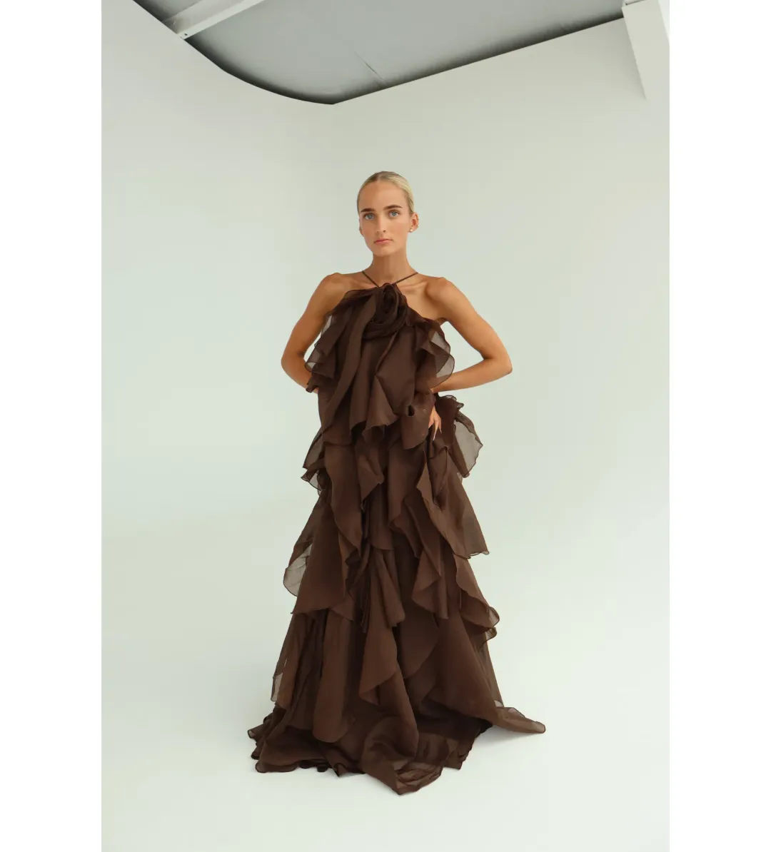 Aje Pandorea Layered Maxi Dress Carob Size 8 for rent on The Volte - main image