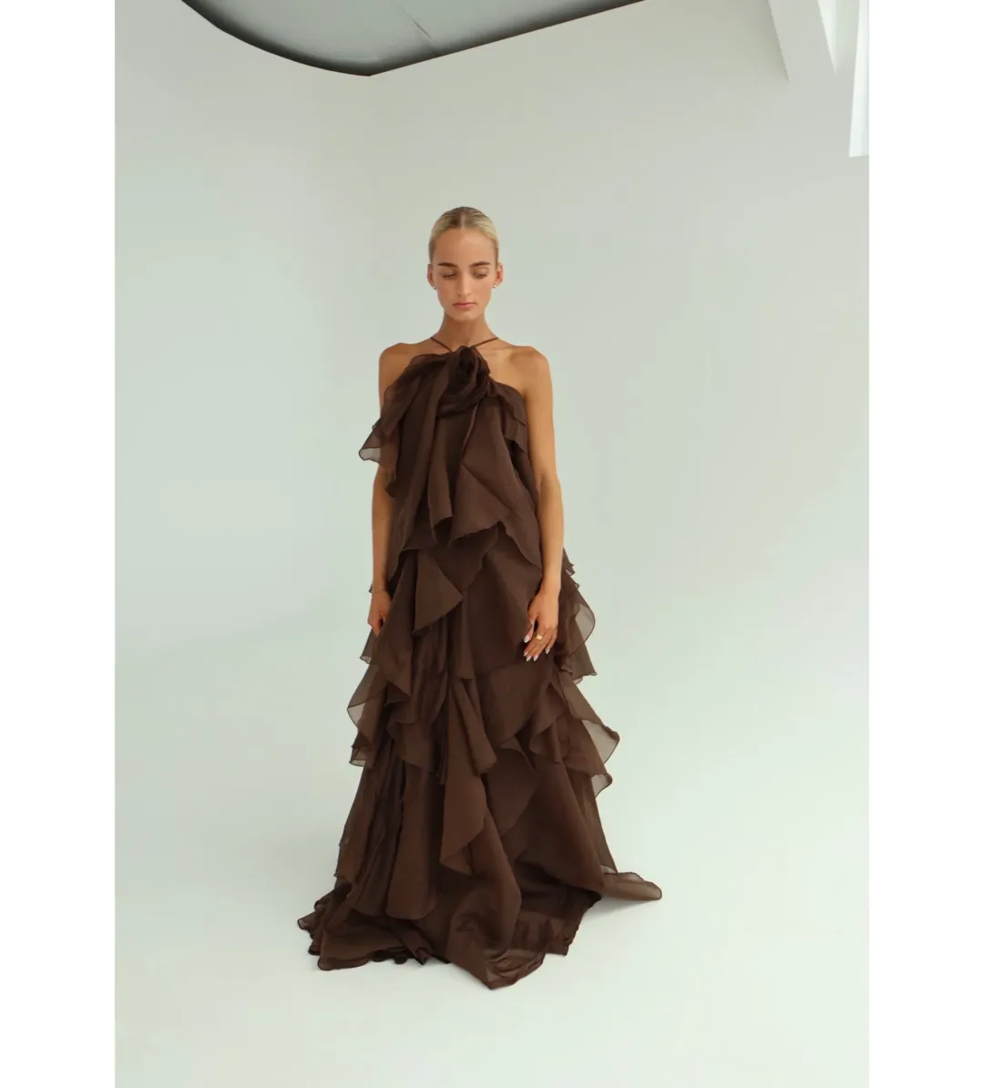 Aje Pandorea Layered Maxi Dress Carob Size 10 for rent on The Volte - main image