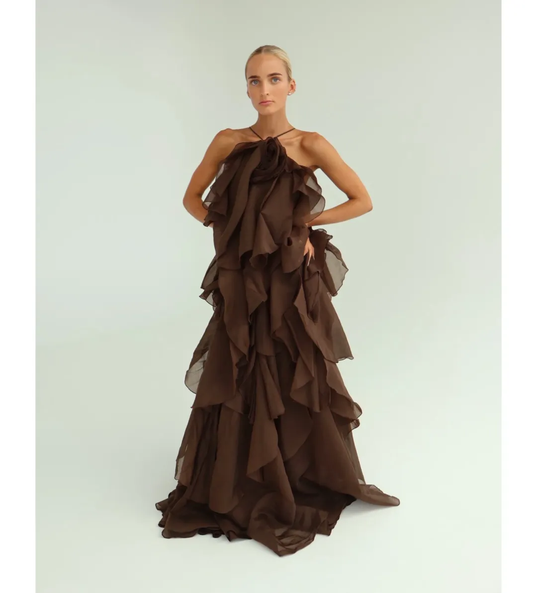 Aje Pandorea Layered Maxi Dress Carob Size 10 for rent on The Volte - main image