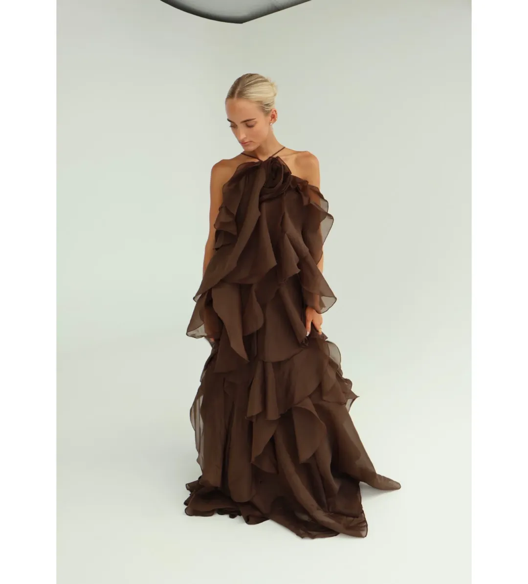 Aje Pandorea Layered Maxi Dress Carob Size 10 for rent on The Volte - main image