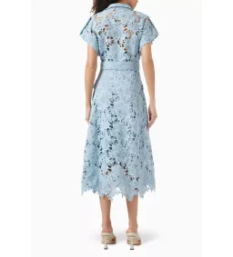 Leo Lin Lace Pocket Shirt Midi Dress Powder Blue Size AU 10 for rent on The Volte - image 4