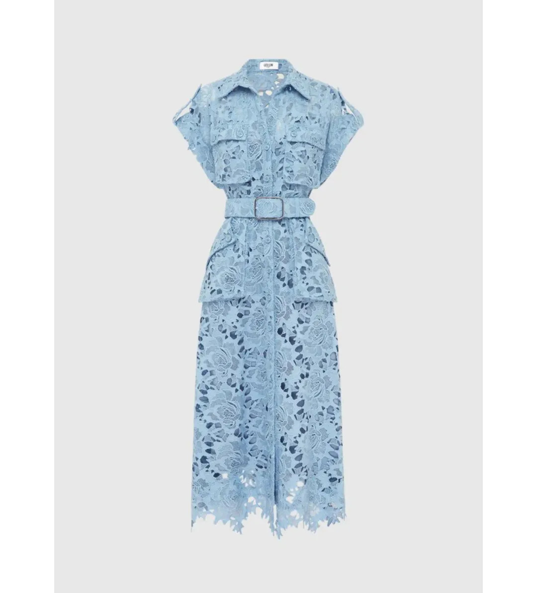 Leo Lin Lace Pocket Shirt Midi Dress Powder Blue Size AU 10 for rent on The Volte - main image