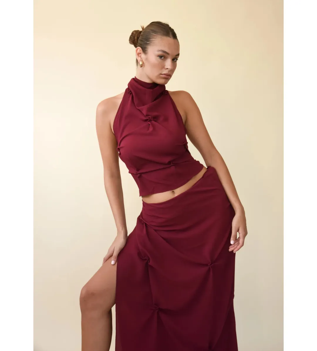 Koster Kulture Marbella Halter Top and Midi Skirt Set Wine Size M/AU 10 for rent on The Volte - main image
