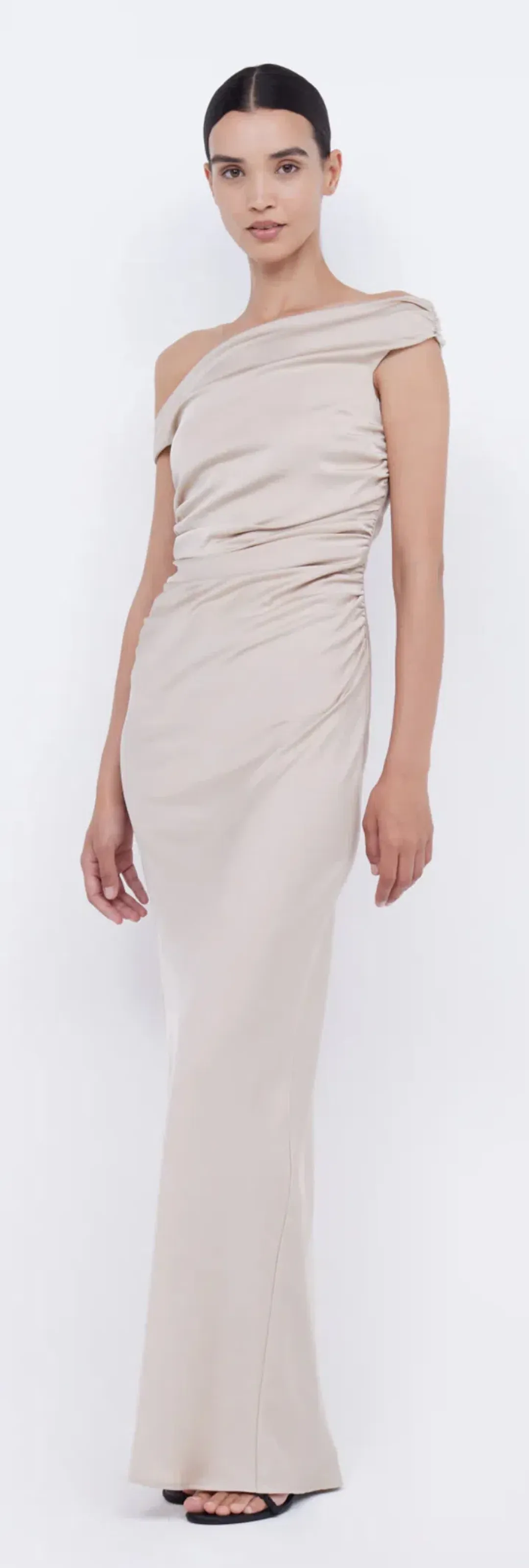 Bec & Bridge Eternity Off Shoulder Maxi dress in Sand Size AU 12 for rent on The Volte - main image