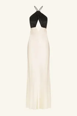 Shona Joy Lino Cross Back Halter Maxi Dress Cream Black Size 6 for rent on The Volte - image 5